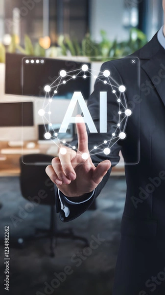 Fototapeta Businessman using smartphone to connect with digital social network and virtual technology interface