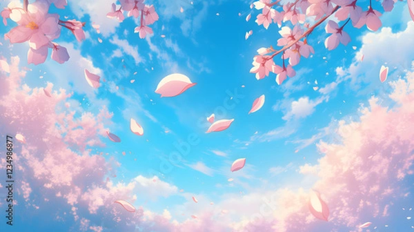 Obraz 桜 さくら 木 花びら 咲く 公園 はる 春 日本 アニメ风 背景 壁紙 コピースペース