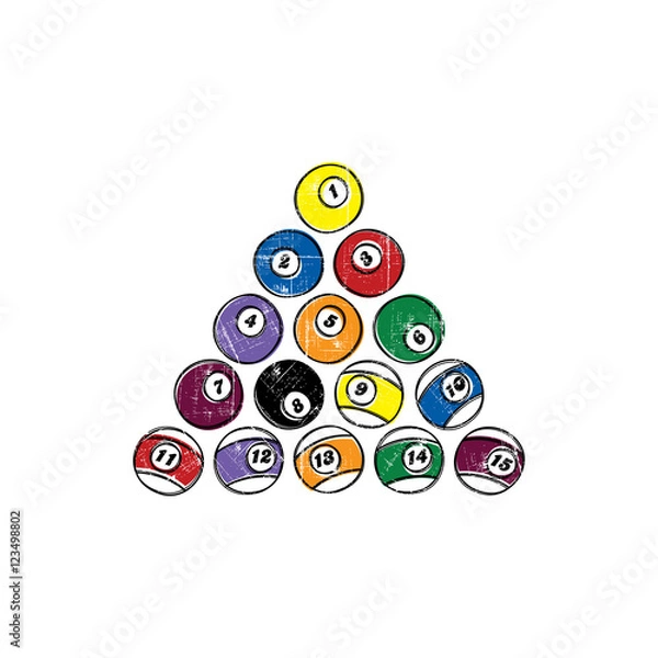 Obraz billiard ball sketch grungy doodle set