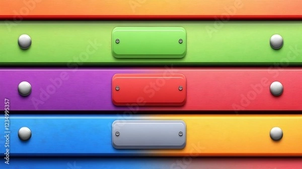 Fototapeta Colorful Wooden Panels With Blank Rectangular Labels