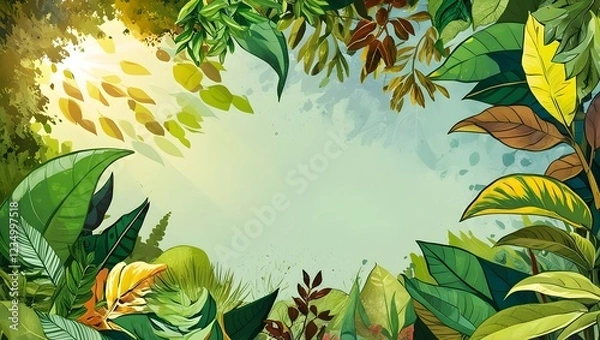 Fototapeta Lush Jungle Undergrowth Background with Leaves