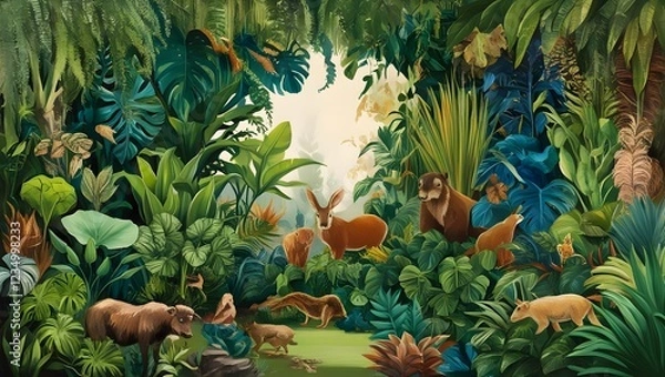 Fototapeta Lush and Vibrant Jungle Scene Foliage Ecosystem