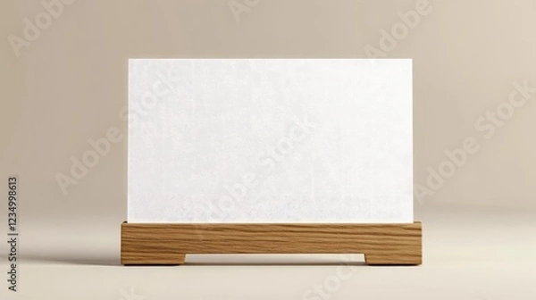 Fototapeta Realistic 3D vector illustration of a white empty blank paper sheet or card on a wooden holder Closeup view isolated suitable for mockups menu frames and booklets