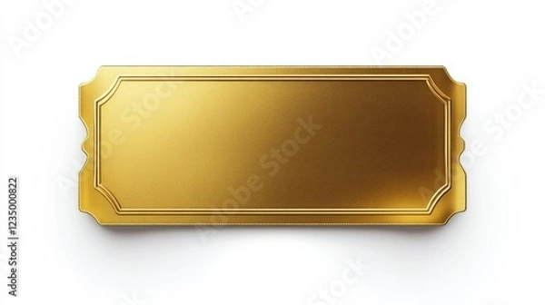 Fototapeta Realistic blank golden luxury ticket or gift certificate isolated on white, empty metallic coupon