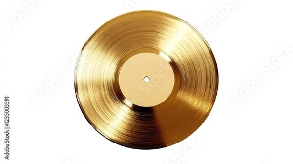 Fototapeta Realistic Gold Vinyl Record for Melody Lovers. Isolated LP Plate on White Background for Disco and Popular Music. Gramophone Media for True Sound.
