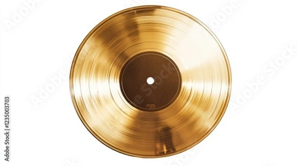 Fototapeta Realistic Gold Vinyl Record for Melody Lovers. Isolated LP Plate on White Background for Disco and Popular Music. Gramophone Media for True Sound.