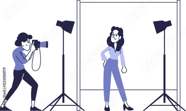 Fototapeta Studio Photoshoot: Photographer and Model in a Professional Session.
