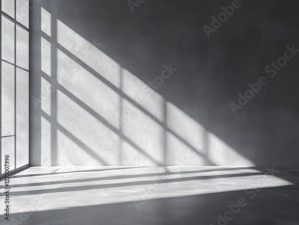 Fototapeta Minimalistic wall with light shadows creating a serene atmosphere in a spacious interior