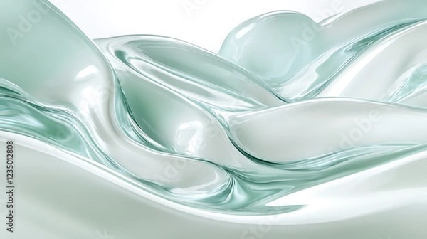 Fototapeta Abstract Liquid Forms in Serene Mint Green Hues
