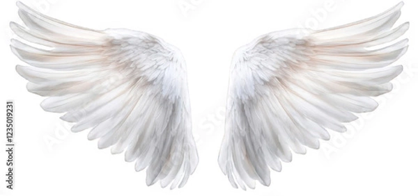 Fototapeta Graceful Floating White Wings, Holy and Serene Ethereal Feathers. Isolated, On Transparent Background