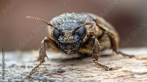 Fototapeta Detailed Beetle Image on a Wooden Surface Showcasing Unique Antennae : Generative AI