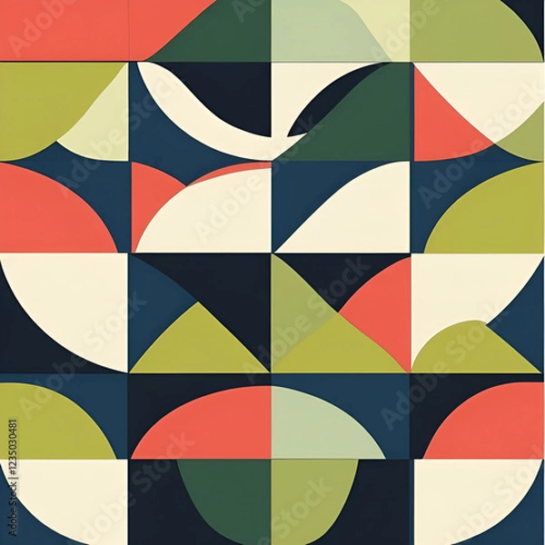 Fototapeta Geometric abstract pattern with colorful shapes and blocks in modern design style