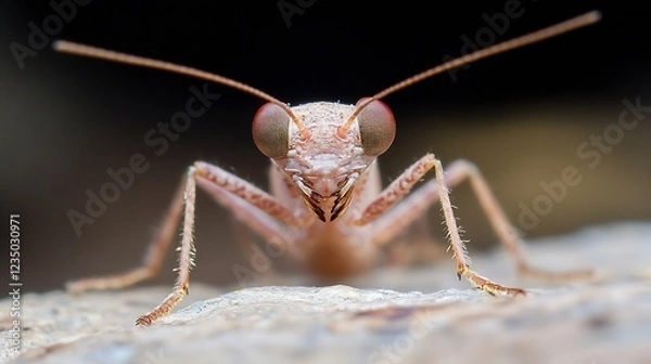 Fototapeta Closeup Macro Shot of a Curious Mantis Insect Staring Intently on Blurred Background : Generative AI
