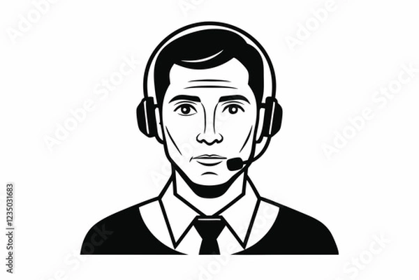 Fototapeta call center man black and white color silhouette
