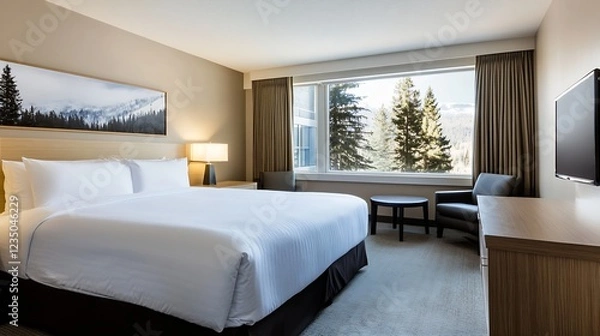 Fototapeta Luxury Mountain View Hotel Room with Modern Interior Design : Generative AI