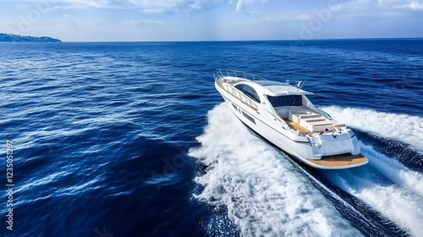 Fototapeta Luxury Yacht Sailing on Open Sea with Scenic Horizon and Blue Waters : Generative AI