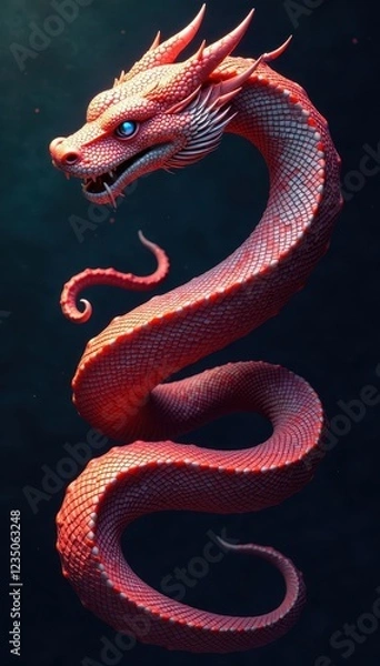 Fototapeta Abstract snake skin pattern, coiled dragon-like shape , illustration, brown, mythical