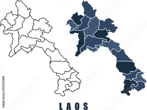 Obraz Laos map regions border outline vector set
