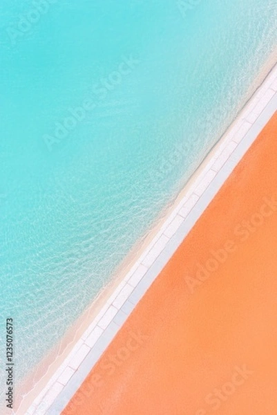 Fototapeta drone shot of beachside rental station featuring scooters and skateboards vibrant water and sand creating contrast