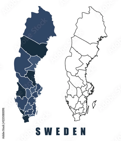 Fototapeta Sweden map regions border outline vector set