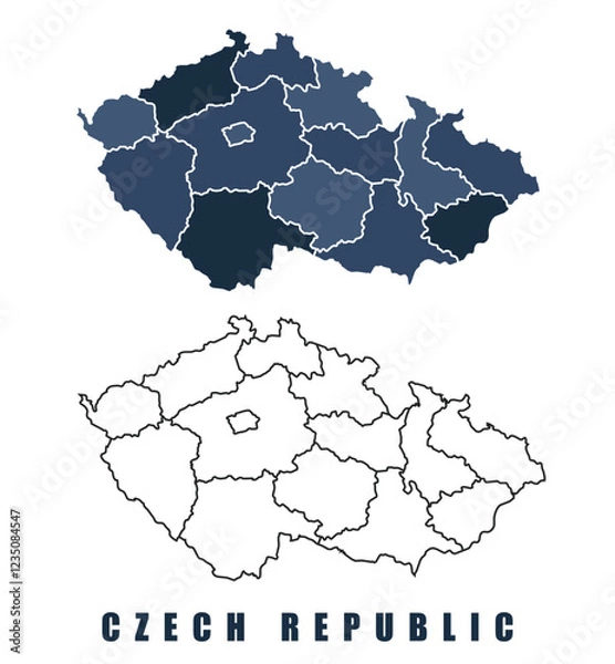 Obraz Czech Republic map regions border outline vector set