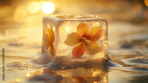 Obraz Spring Flowers in Melting Ice Cube