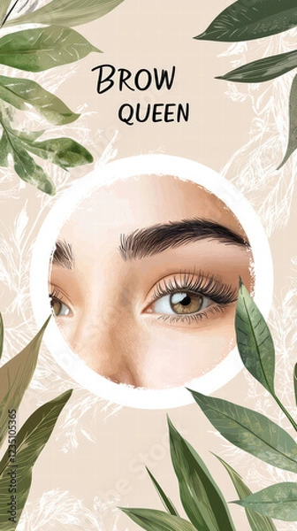 Obraz Brow Queen Portrait: An alluring close-up of beautifully sculpted eyebrows, framing a captivating gaze.