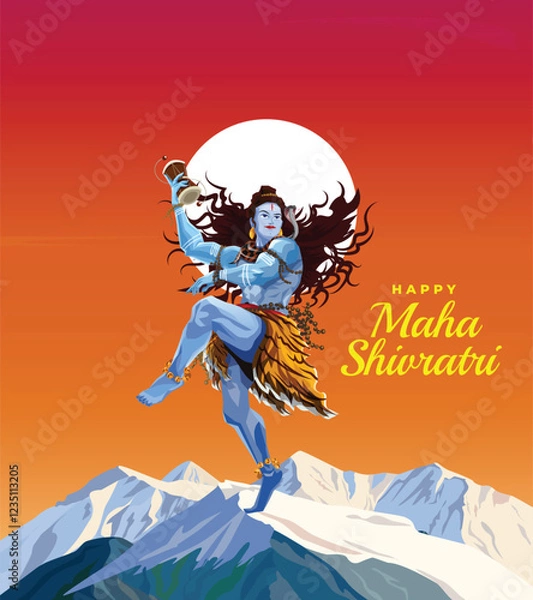 Obraz happy maha shivratri greeting card with lord shiva silhouette vector (Translation of Maha Shivratri is The Great Night of Lord Shiva)