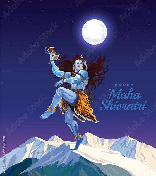 Obraz Lord Shiva thandav dance position, Indian God with happy Maha Shivratri or Mahashivratri. vector illustration design. 