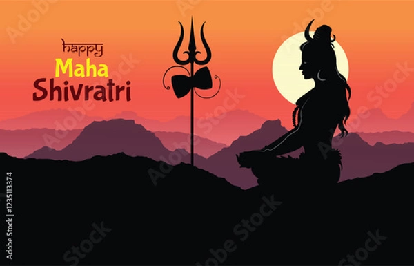 Fototapeta happy maha shivratri greeting card with lord shiva silhouette vector (Translation of Maha Shivratri is The Great Night of Lord Shiva)