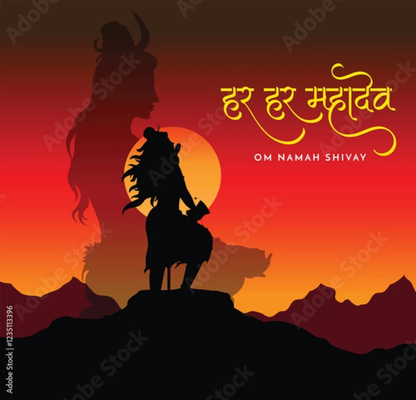 Obraz Maha Shivratri Greeting in Hindi. Mahashivratri Shiv Background Design. A Hindu festival celebrated of lord shiva night. English Translation - Happy Maha Shivratri 