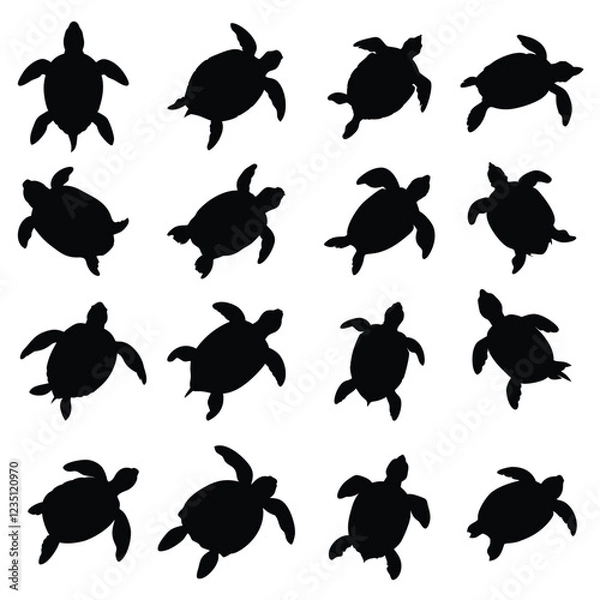 Fototapeta Turtle vector silhouette illustration set.