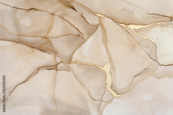 Obraz A beautiful abstract artwork with fluid shapes in beige, grey and gold in style of alcohol ink painting. The background with liquid forms, watercolor blur and detailed texture.
