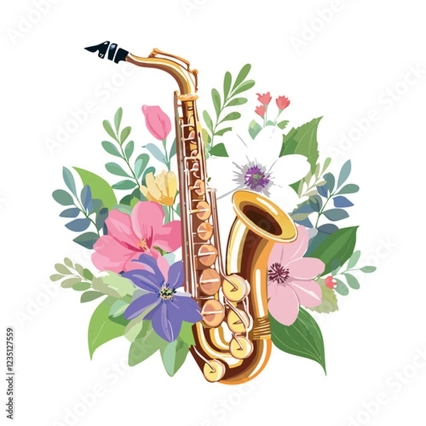 Fototapeta Art & Illustration - Saxofone com flores, Saxophone with flowers