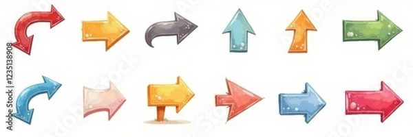 Obraz Set of hand-drawn arrow icons, various styles, vector format , thick, down