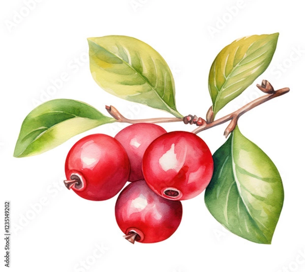 Fototapeta Watercolor cranberries on a transparent background, rich red shades and natural details create a fresh and picturesque.