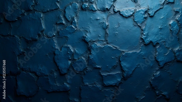 Fototapeta Deep Blue Cracked Texture Background: Abstract Dark Blue Stone Wall, Rough Surface, Architectural Design Element, Grunge Style