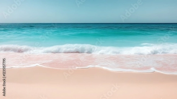 Fototapeta Serene Ocean Waves Crashing on Pink Sandy Beach