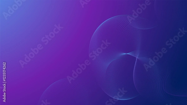 Fototapeta Abstract blue and purple gradient background with shiny lineart waves design