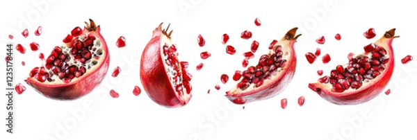 Obraz Fresh pomegranate slices and seeds isolated on transparent background png
