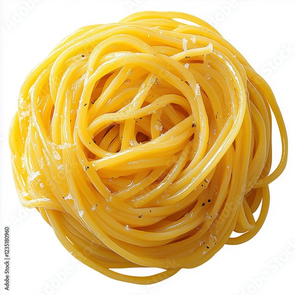 Fototapeta Isolated yellow noodle ball on white background, uncooked ramen pasta, top view