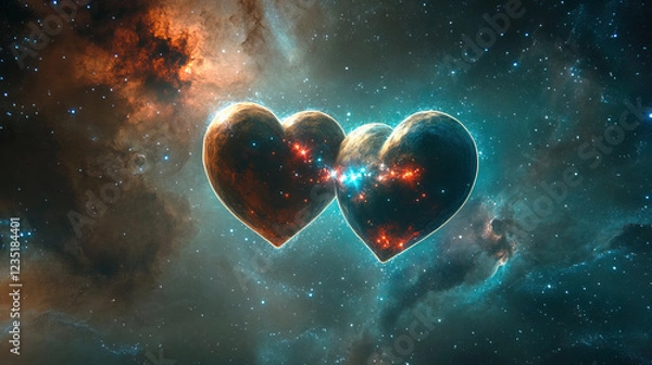 Fototapeta Exploring Cosmic Hearts in the Universe An Enchantingly Dreamy and Cosmic Love Journey