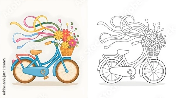 Fototapeta Vector illustration with coloring page version for aviation and transport themes for kids