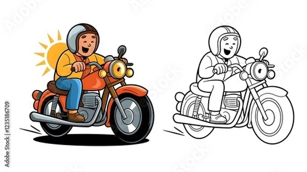 Fototapeta Vector illustration with coloring page version for aviation and transport themes for kids
