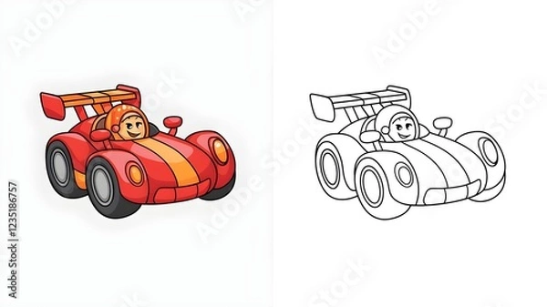 Fototapeta Vector illustration with coloring page version for aviation and transport themes for kids