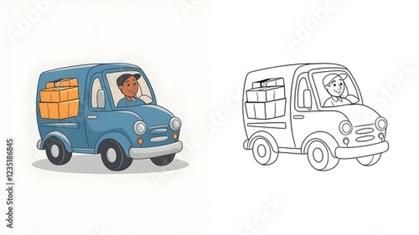 Fototapeta Vector illustration with coloring page version for aviation and transport themes for kids