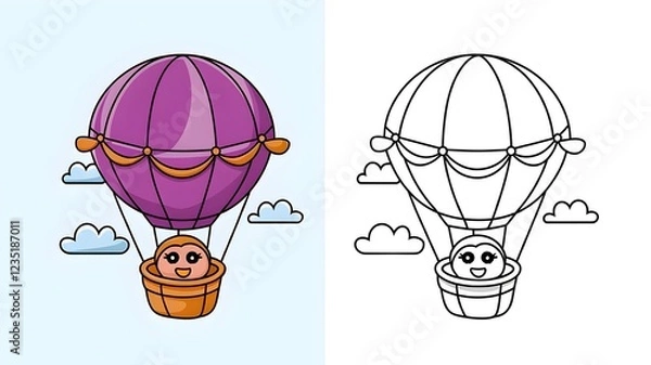 Fototapeta Vector illustration with coloring page version for aviation and transport themes for kids