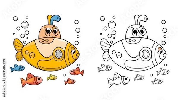 Fototapeta Vector illustration with coloring page version for aviation and transport themes for kids