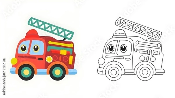 Fototapeta Vector illustration with coloring page version for aviation and transport themes for kids