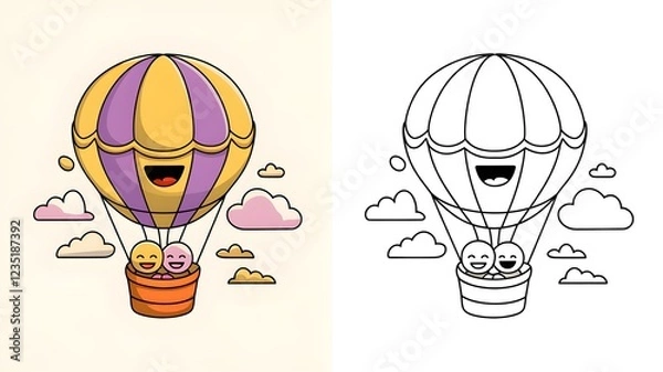 Fototapeta Vector illustration with coloring page version for aviation and transport themes for kids